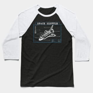 Space Shuttle Technical Blueprint Rocket Baseball T-Shirt